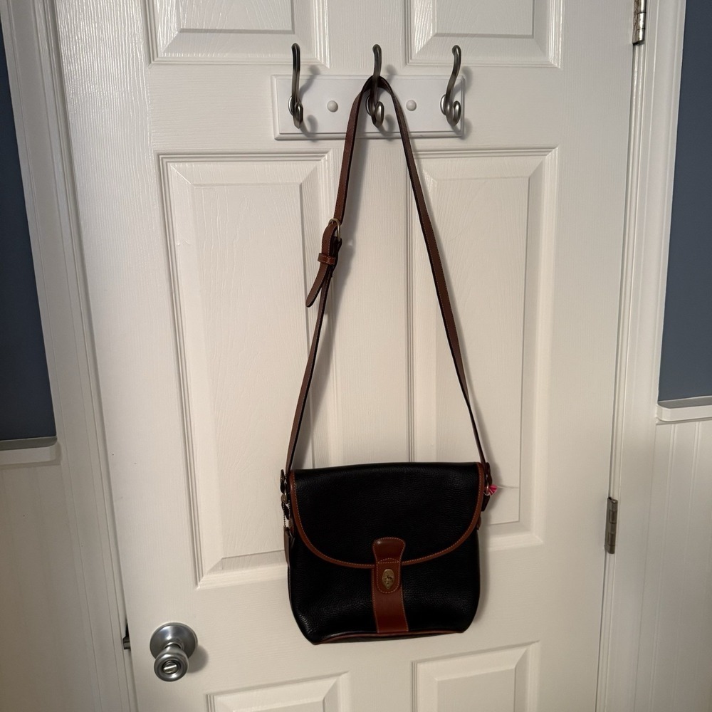 Vintage Coach Sheridan Stewart Crossbody Bag Black Pebbled Leather Brown Purse - Picture 15 of 16
